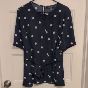 BLACK LABEL by EVAN-PICONE Polka Dot 3/4 Sleeve Blouse Size Large